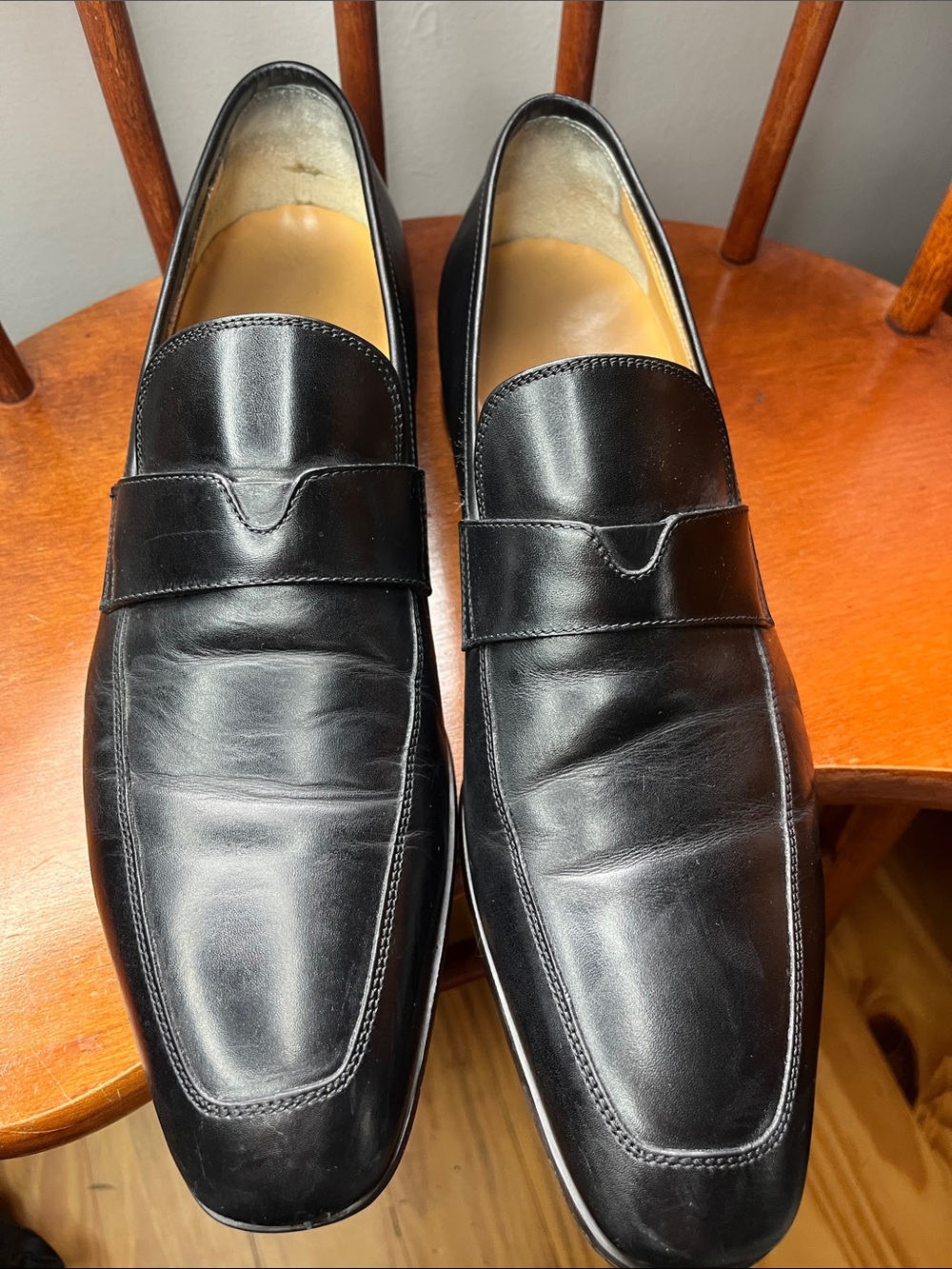 Santoni Black Leather Penny Loafers Italian Made Men’s Size 10 - Picture 4 of 10